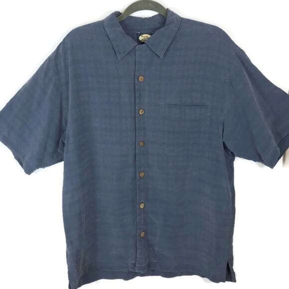 Tommy Bahama Button Down Shirt Short Sleeve Blue Mens Sz Med Textured Rayon - Picture 2 of 8